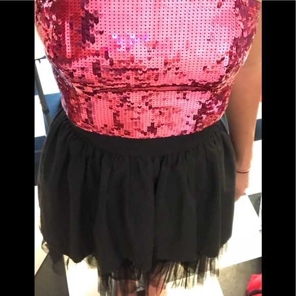 Betsey Johnson Pink Black Sequin Mini Tulle Dress - Picture 5 of 8